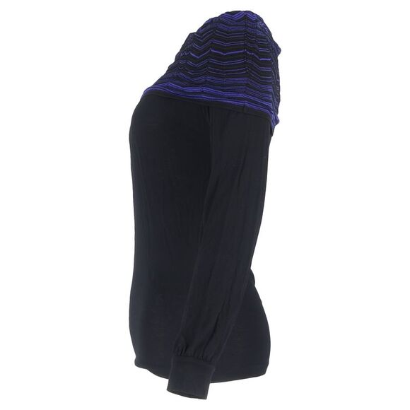 M Missoni Cowl Neck Detail Long Sleeve T-Shirt inBlack Cotton